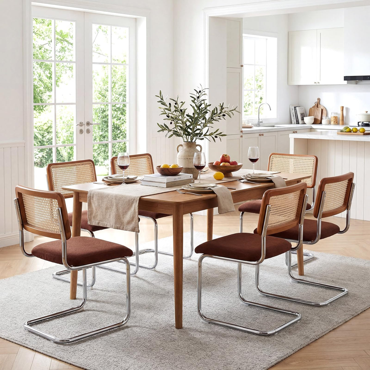 Natural Rattan Dining Chairs Set of 4, Modern Cesca Kitchen Chair