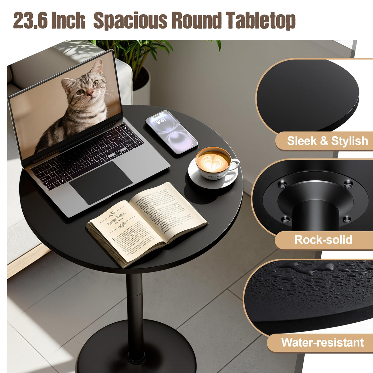 Bistro Pub Table Round Bar Height Cocktail Table Bar, Round Bar Tables for Party, Dining Room, Living Room and