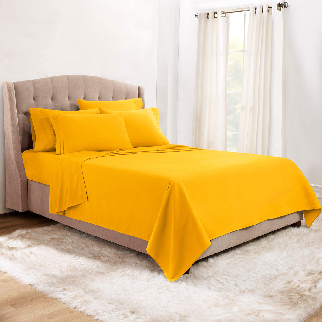 Queen Sheets, 6 Piece Set - Hotel Luxury Sheets for Queen Size Bed, Super Soft Bedding Set, Yellow