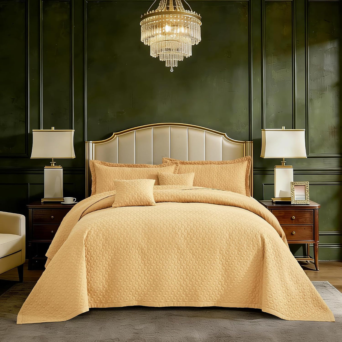 Oversized King Bedspread 128x120 Extra Wide, Diamond Geometric Quilt Set King/Cal King, Lightweight Reversible