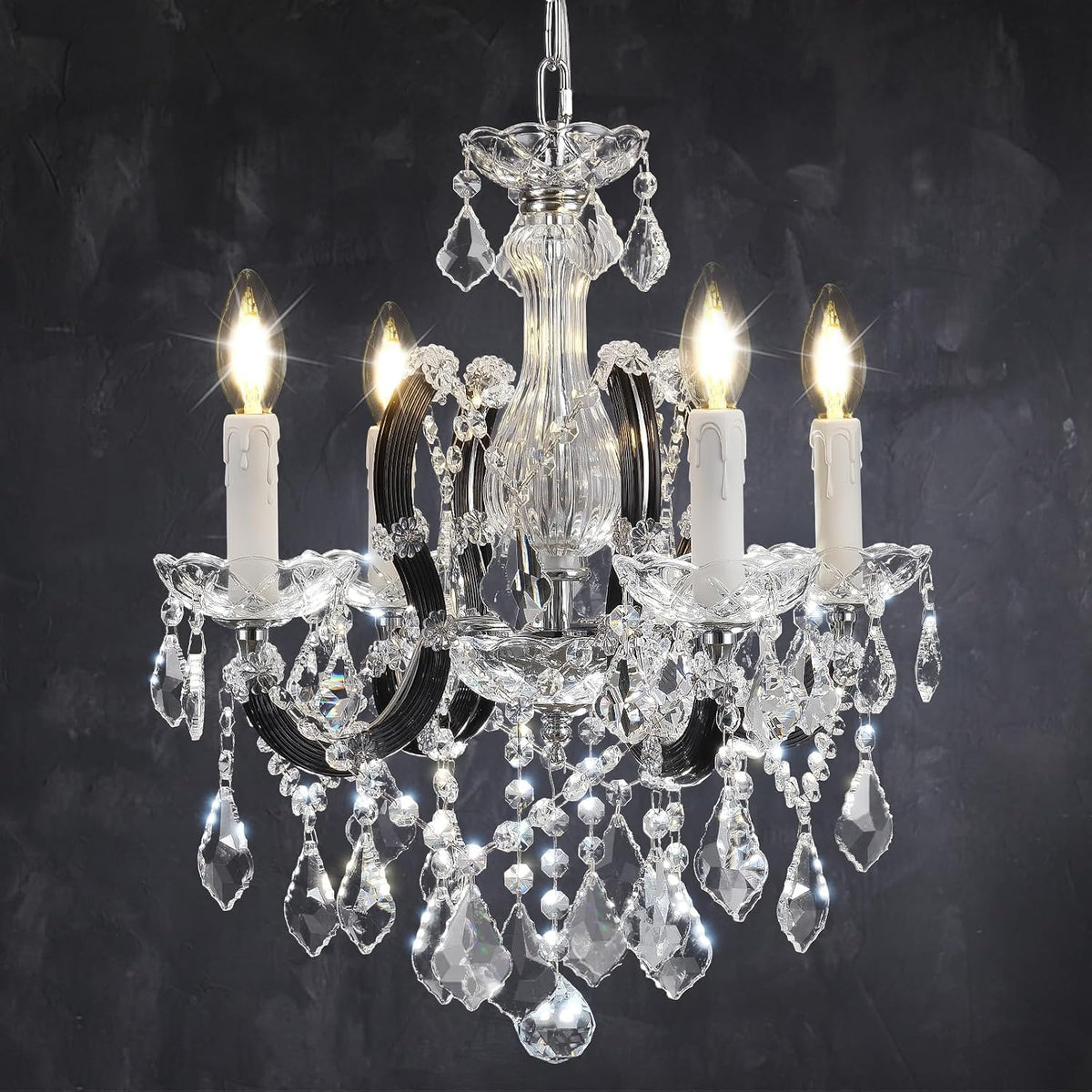 Crystal Candle Chandelier with K9 Crystal Accents on an Iron Frame