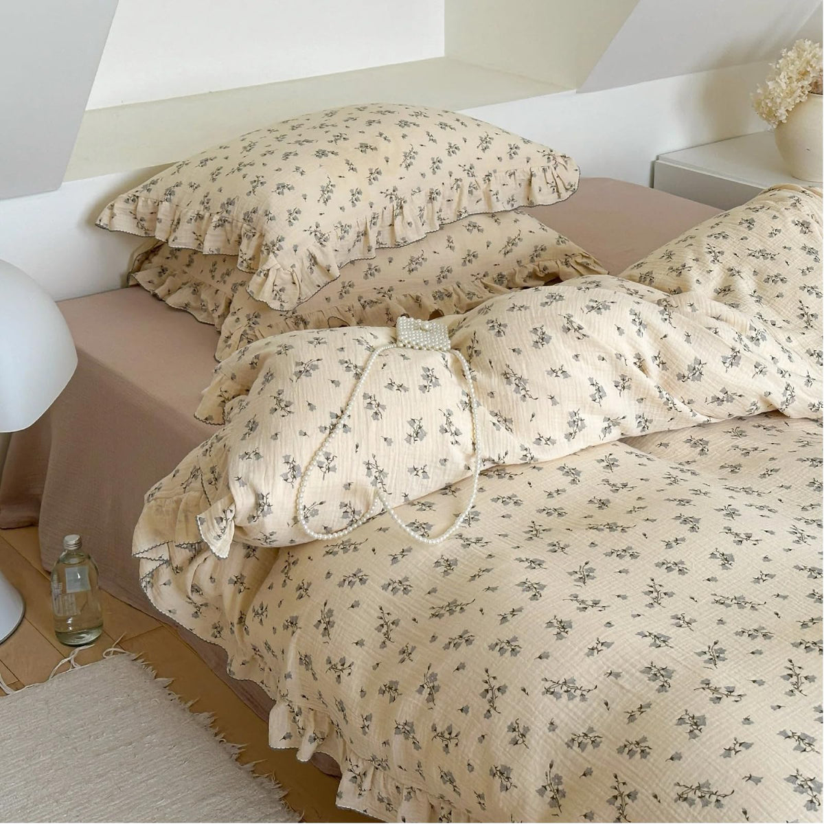 Vintage Floral Duvet Cover with Ruffles, Hyacinth, No Pillow