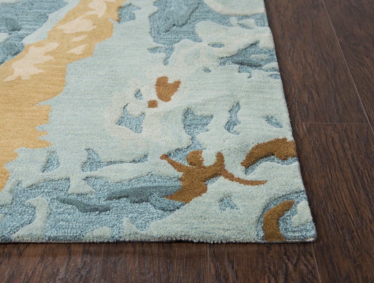 Vogue Wool Area Rug 8' x 10' Blue/Grey/Teal/Gold Abstract