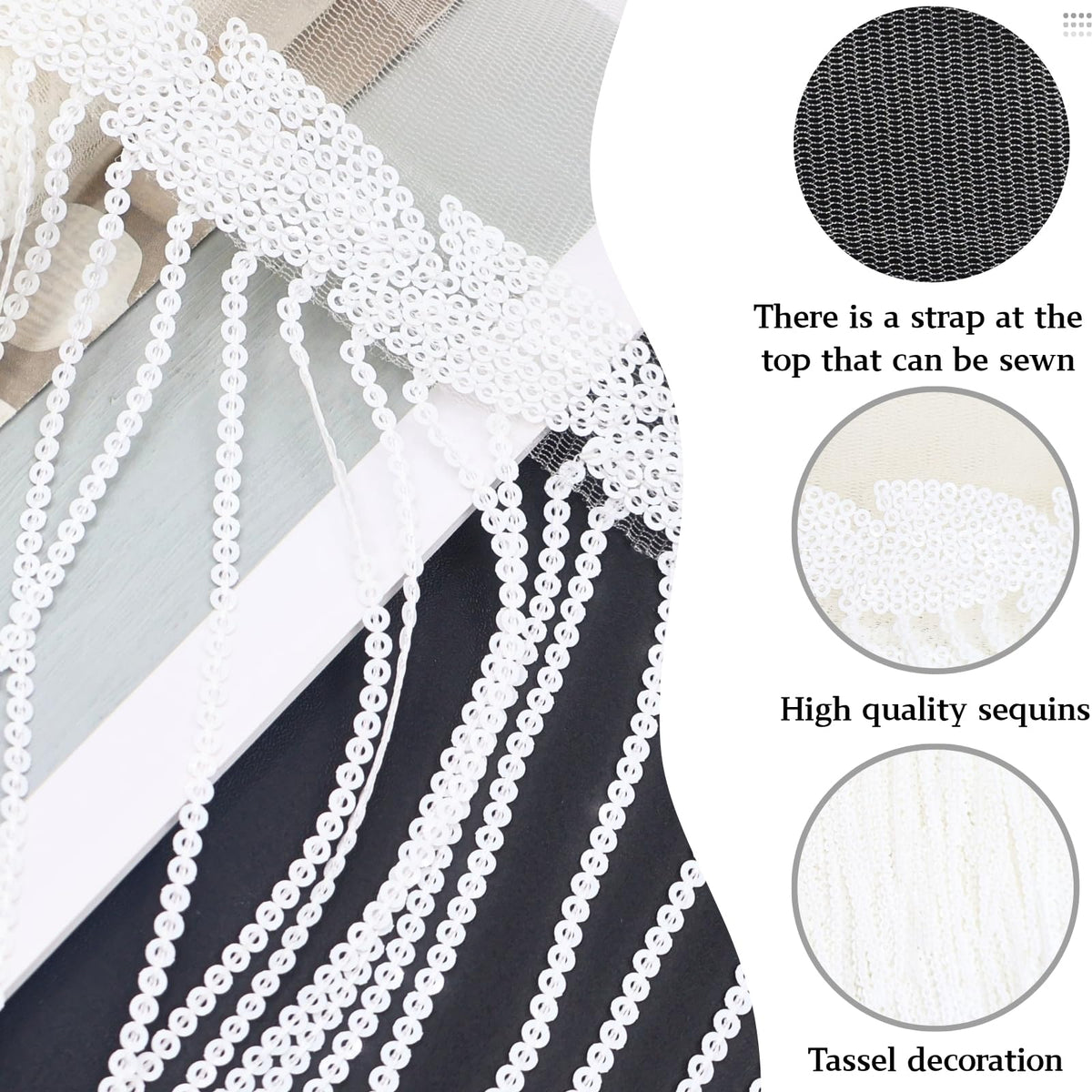 White Fringe Trim Lace Sequin Fringe Ribbon - 9.5 Yards