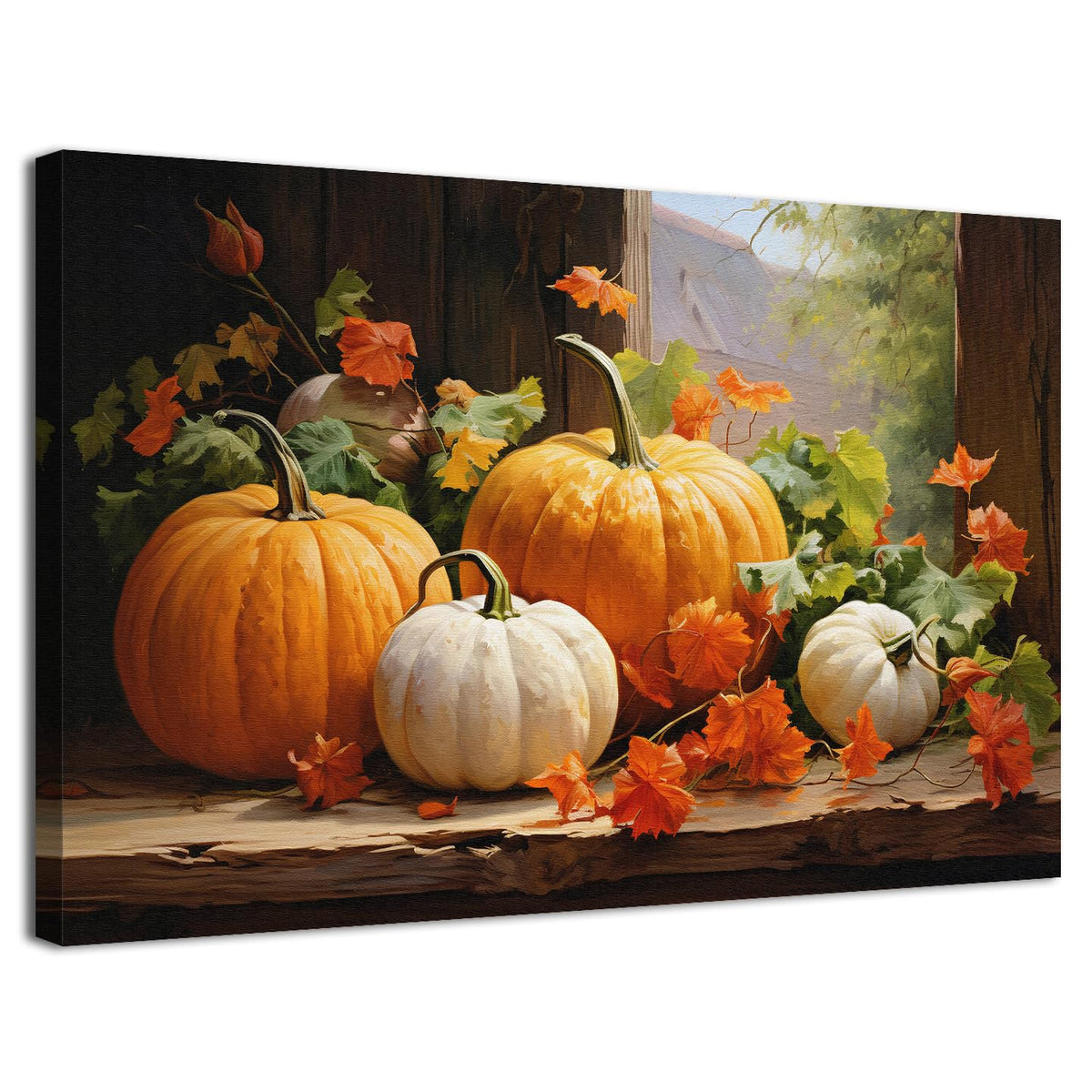 Pumpkin Canvas Wall Art Fall Pictures Maple Leaf Autumn Decor Thanksgiving Wall Prints Rustic Halloween Themed Wall