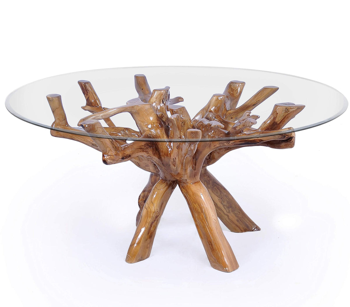 Teak Wood Root Dining Table Including 55 Inch Round Glass Top Made