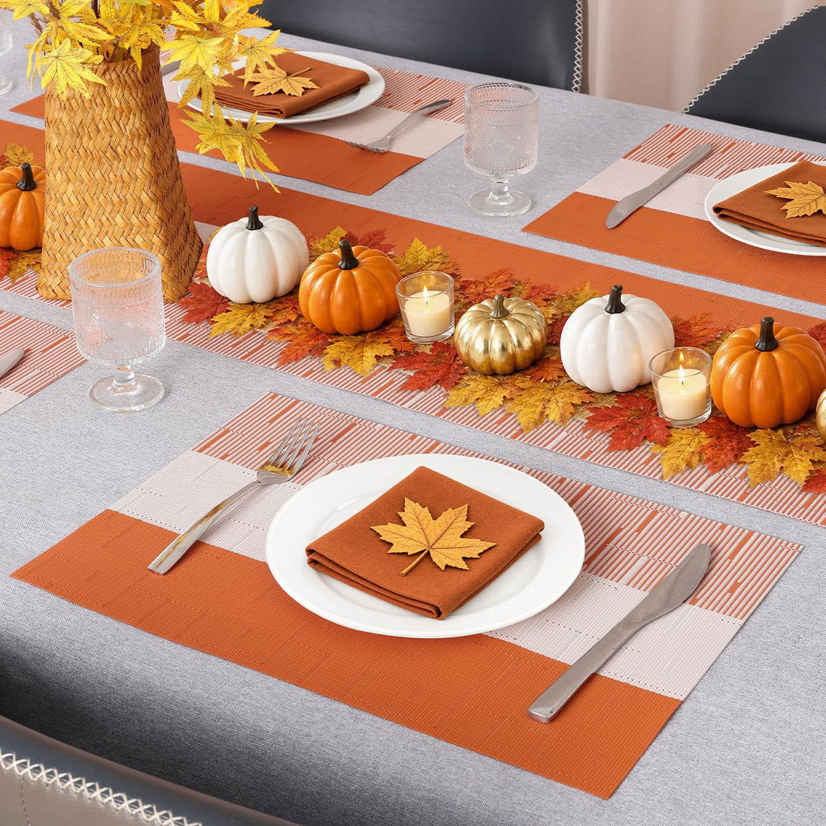 Placemats Set of 6, Vinyl Woven Heat-Resistant Place Mats