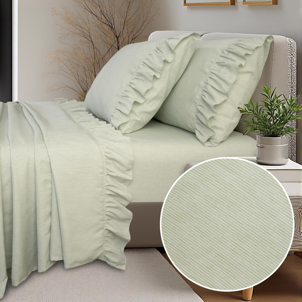 Classic Pinstripe Ruffle Sheet Set (Green)