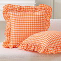 2 Pack Pumpkin Orange Gingham Ruffle Throw Pillow Covers 18"x18"