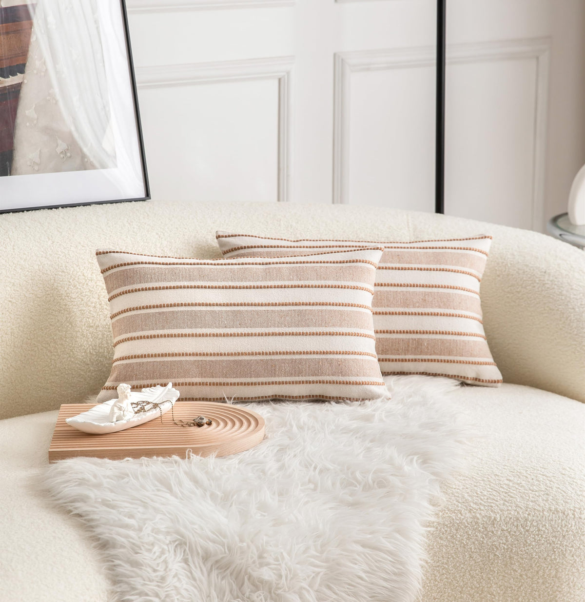Decorative Boho Lumbar Throw Pillow Covers, Farmhouse Textured Pillow Case, 12 x 20 Inch Set of 2, Chair Sofa Bedroom