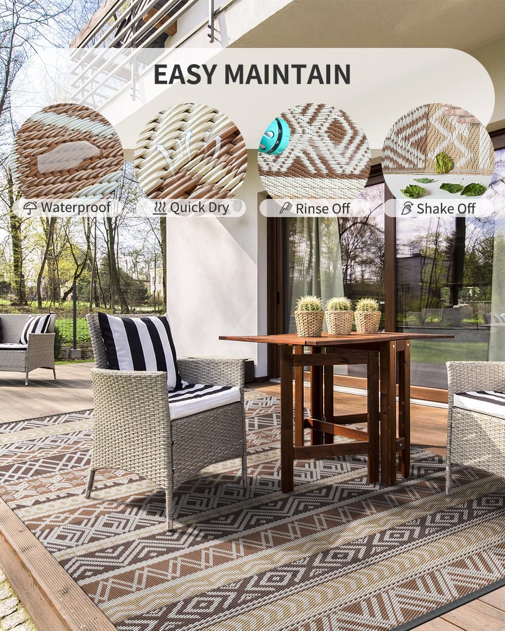 Outdoor Rug Carpet Waterproof-Patio Rug Mat Reversible RV Outdoor Camping Rugs Picnic Beach Mats Plastic Straw