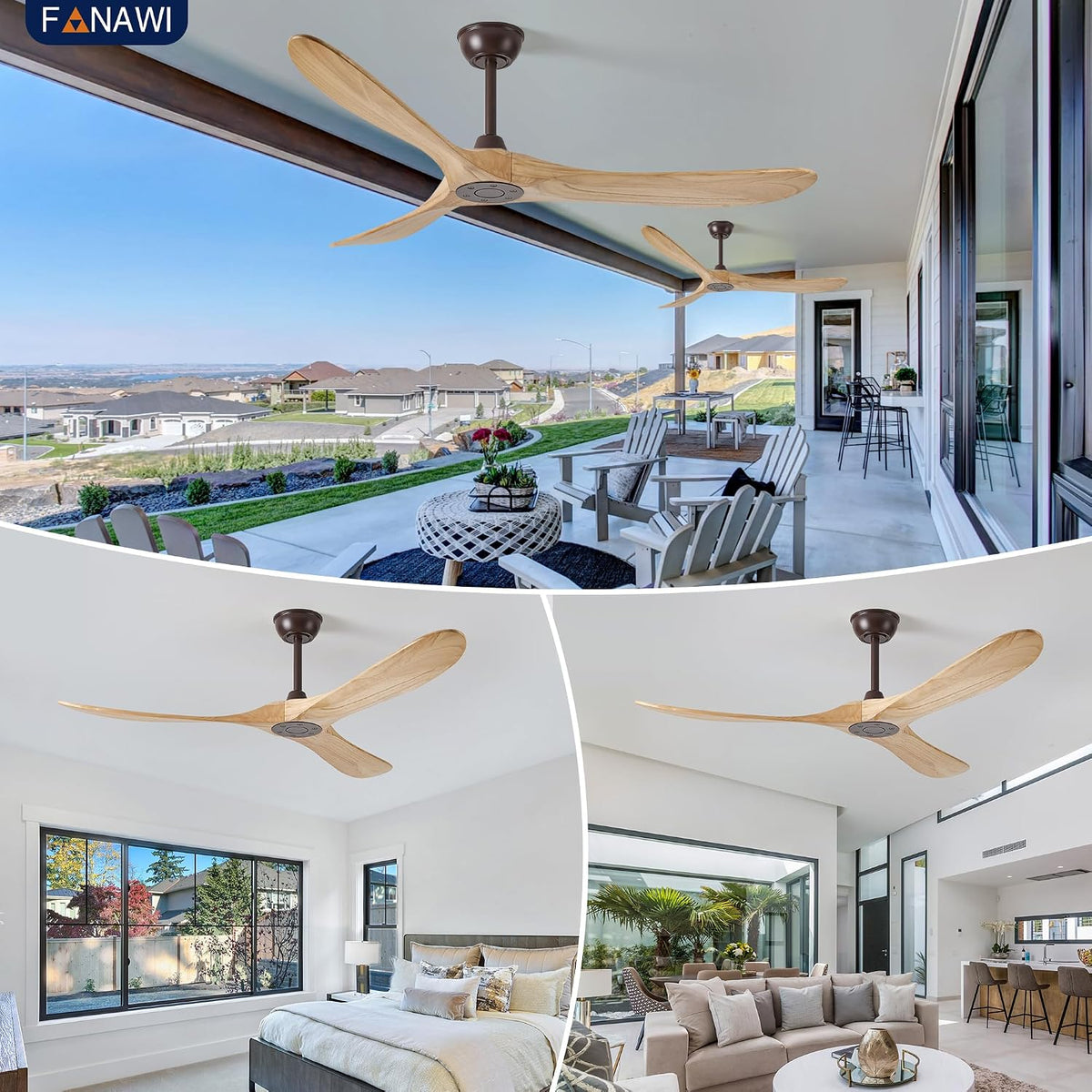 Inspired Maverick Style 60" Ceiling Fan No Light, 3 Solid Wood Blades, Oil Rubbed Bronze Motor, Quiet Reversible DC Motor with Remote Control