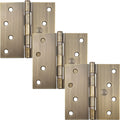 4" Ball-Bearing Door Hinges, Square Corner, Antique Brass, 3-Pack