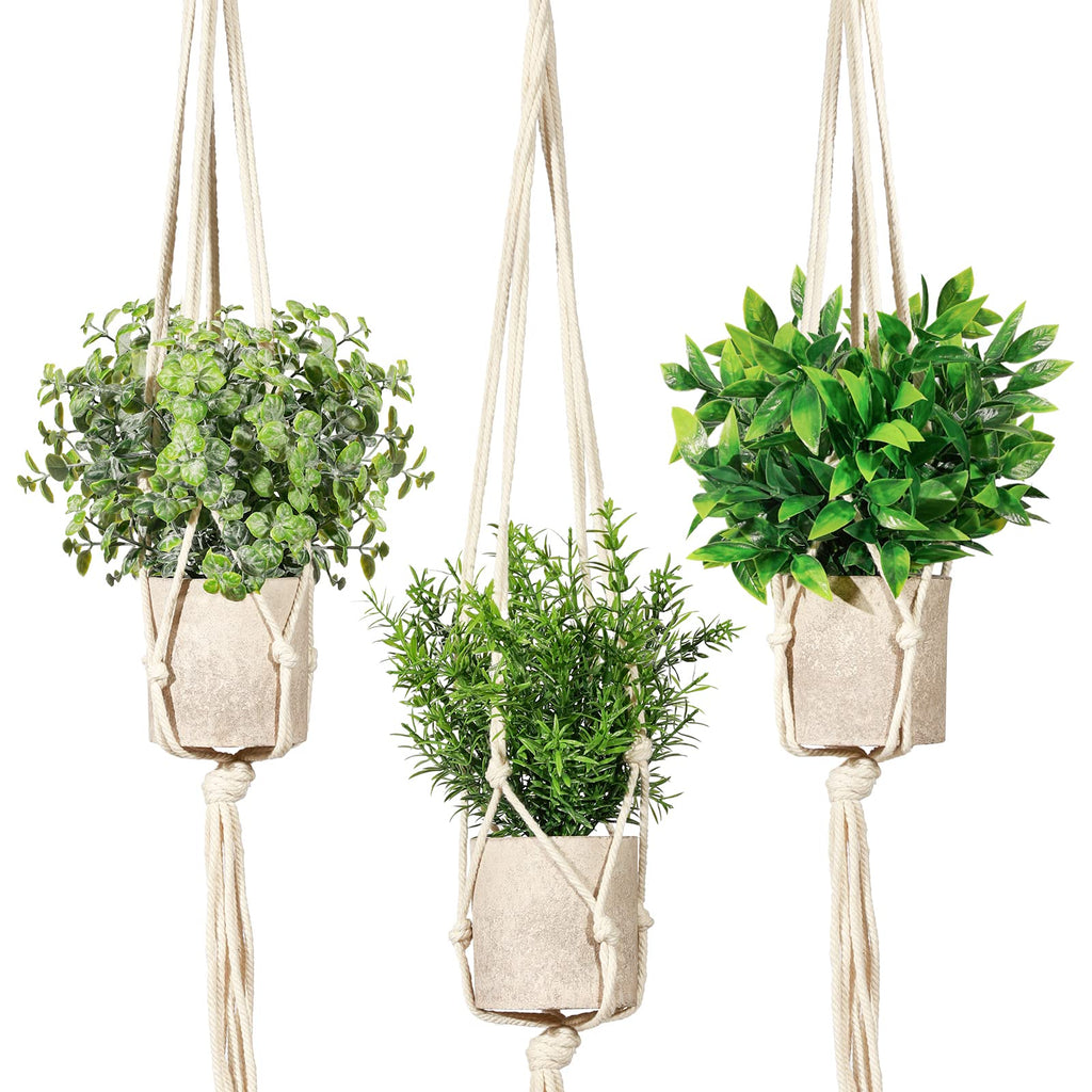 Artificial Plants 3Pack Mini Faux Hanging Plants with Macrame Plant Hangers
