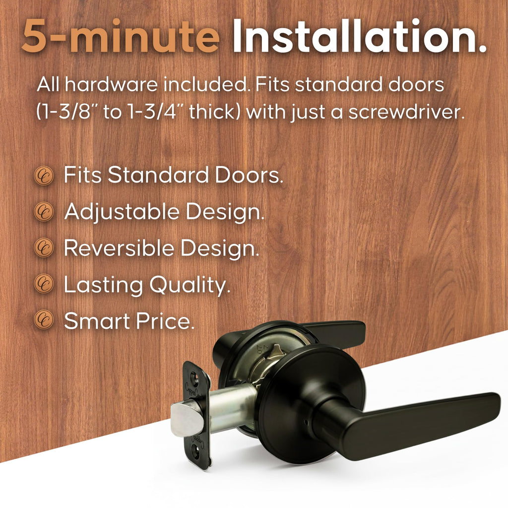 Creek Daley Passage Door Lever Handle Set - Modern Reversible Non-Locking Design, Easy Install for Interior Hallway &