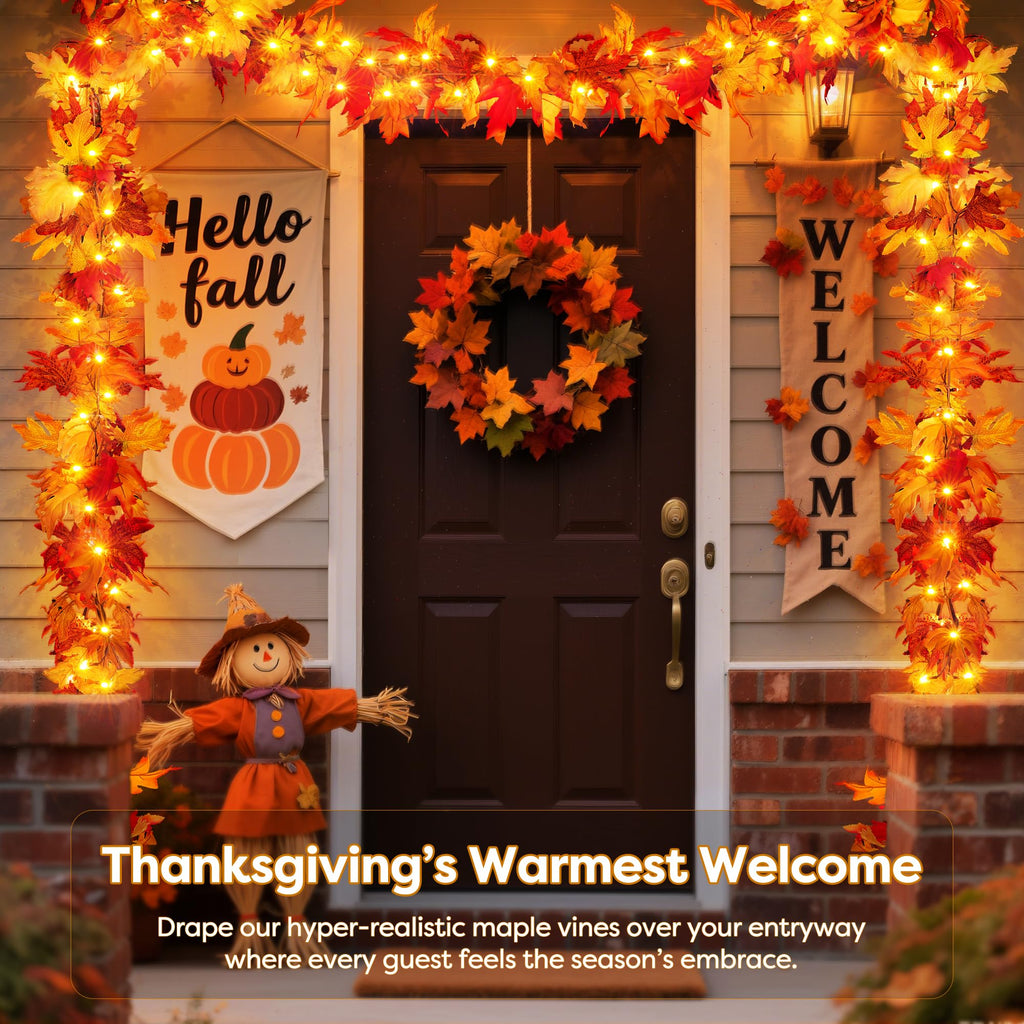 Fall Decorations 18 FT Pre-lit Fall Garland with 100 LED Orange Lights
