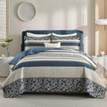 100% Cotton Quilt Set - Striped Quilted Comforter, Patchwork Botanical Quilt Bedspread, Modern