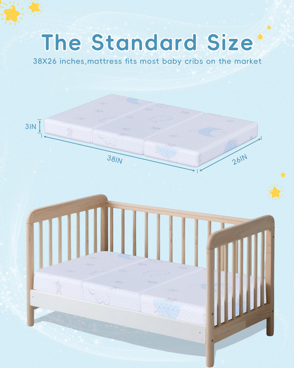Trifold Play Yard Mattress 38"x26", Dual Sided Play Yard Mattresses for Baby Toddler with Waterproof Washable