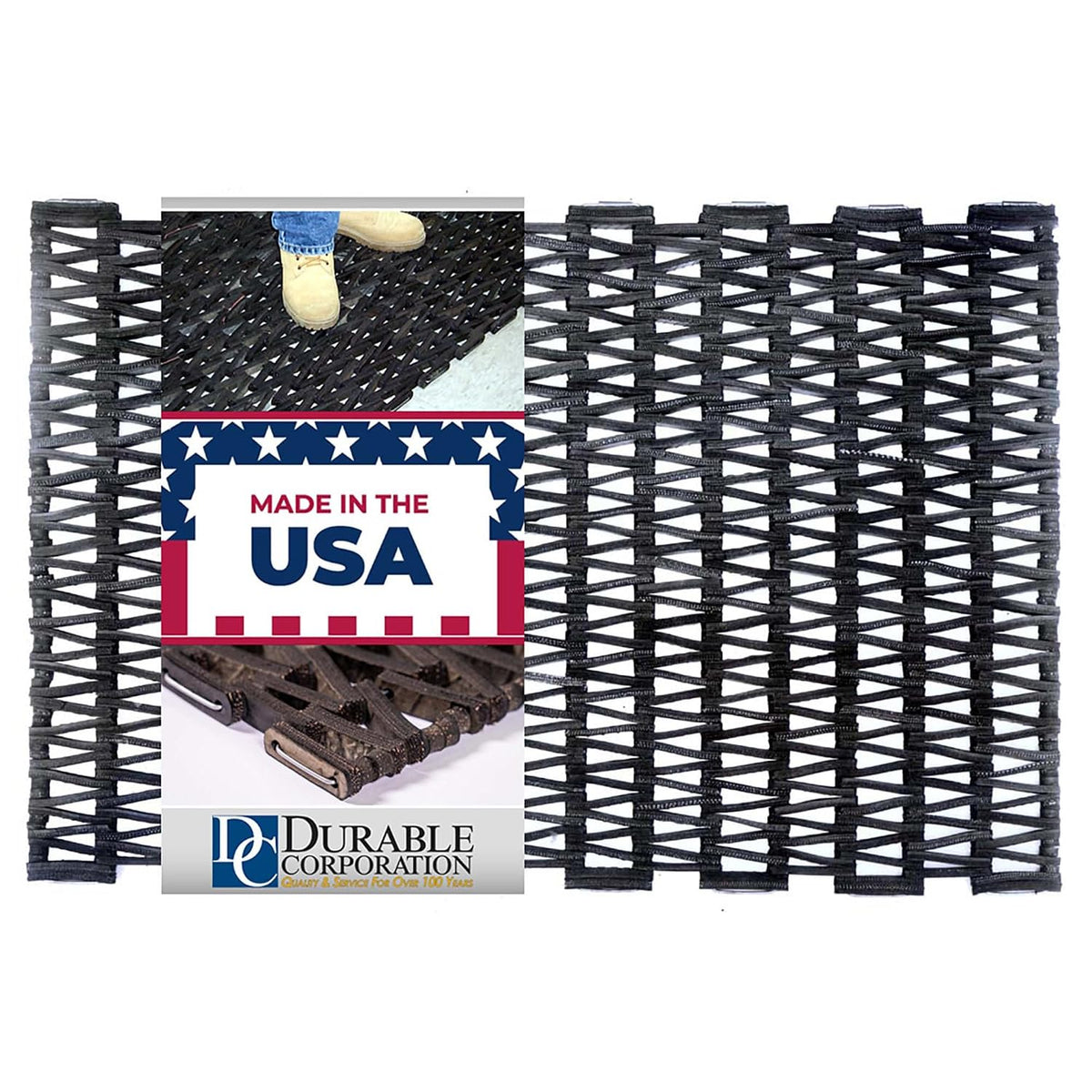 Durite Outdoor Entrance Mat Runner, Recycled Rubber Tire-Link Doormat, Heavy Duty Non-Slip Herringbone Weave, Open