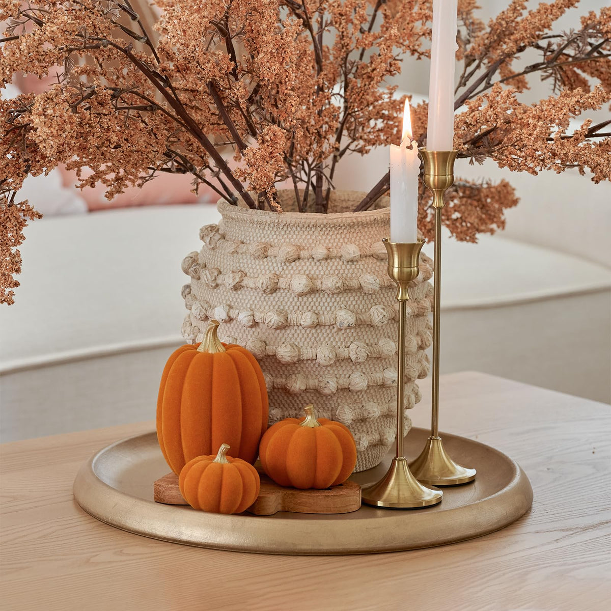 Fall Pumpkin Decor, Fake Flocked Pumpkin Decoration
