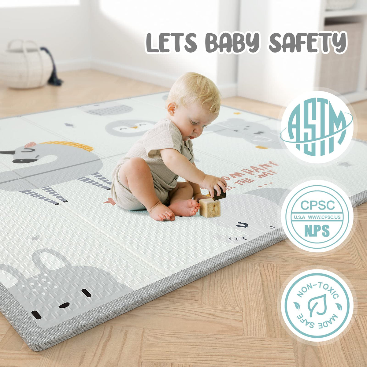 47x47in Baby Playpen with mat, Play Yard for Babies Toddlers, Grey