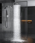 All Metal Dual Shower Heads Combo with Curved Extension Arm, 10" Rain Shower Head with Handheld Spray
