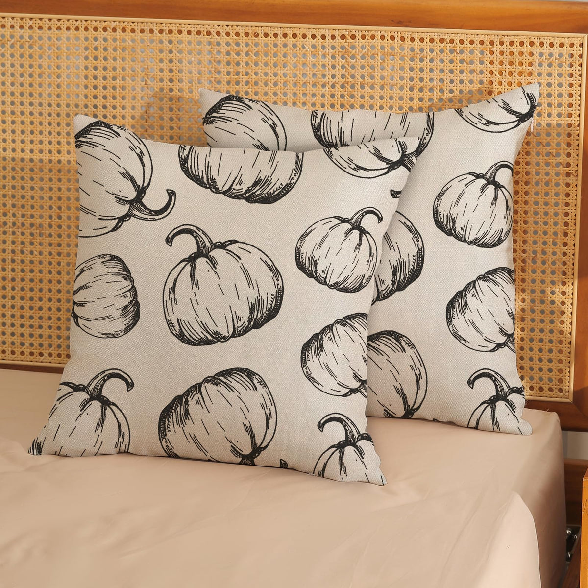 Fall Pillow Covers 18x18 Set of 2 Black Pumpkin Throw Pillow Covers Autumn Harvest Thanksgiving Decorations Outdoor