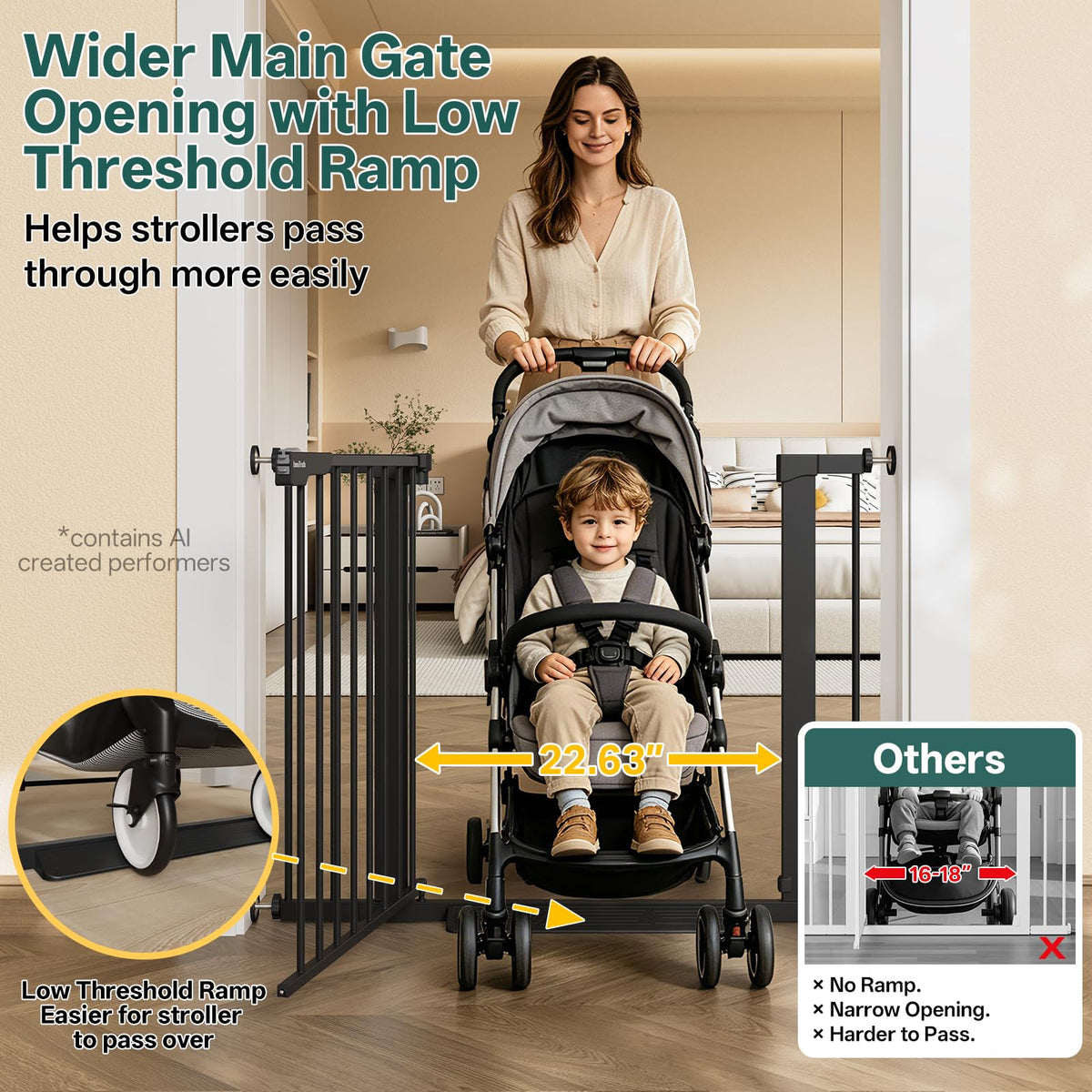 29.6-39.1 in Wide Baby Gate for Stairs and Doorways, Black
