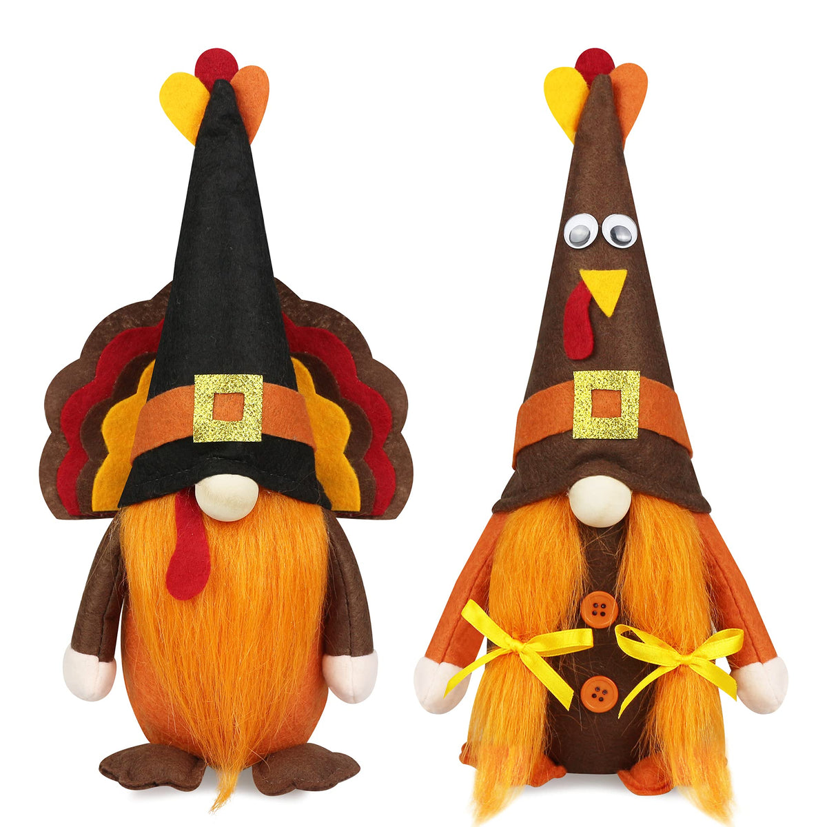 Mr and Mrs Thanksgiving Plush Decorations - 2 Pcs Turkey Gnomes Handmade Scandinavian Autumn Tomte - Fall Season