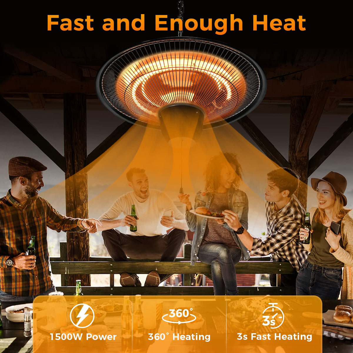 Patio Heater- Patio Heater, 1500W Outdoor Heater, Thanksgiving, Courtyard Electric Heater, 3 Seconds Heating