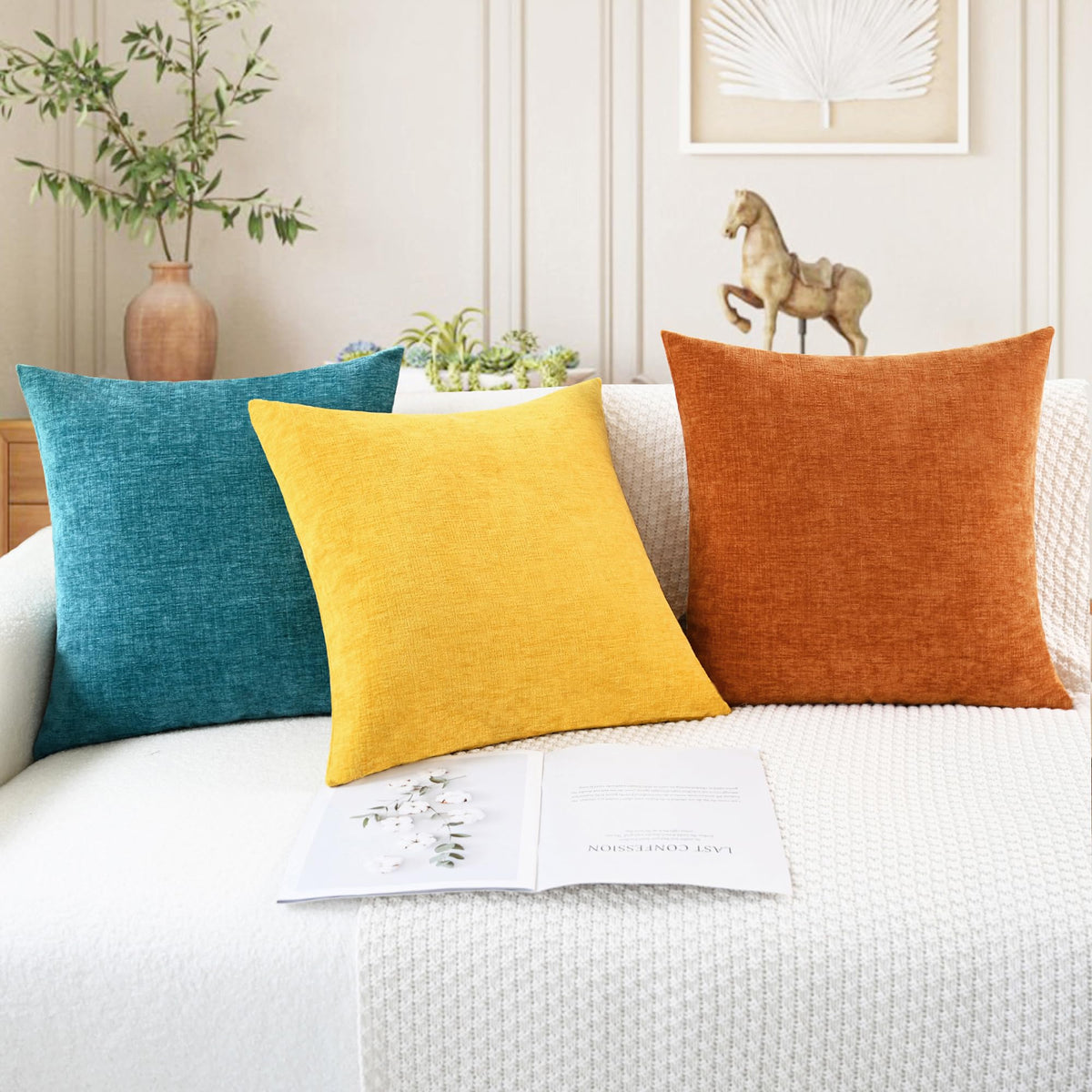 Fall Decorative Throw Pillow Covers 24 X 24 Inches Burnt Orange