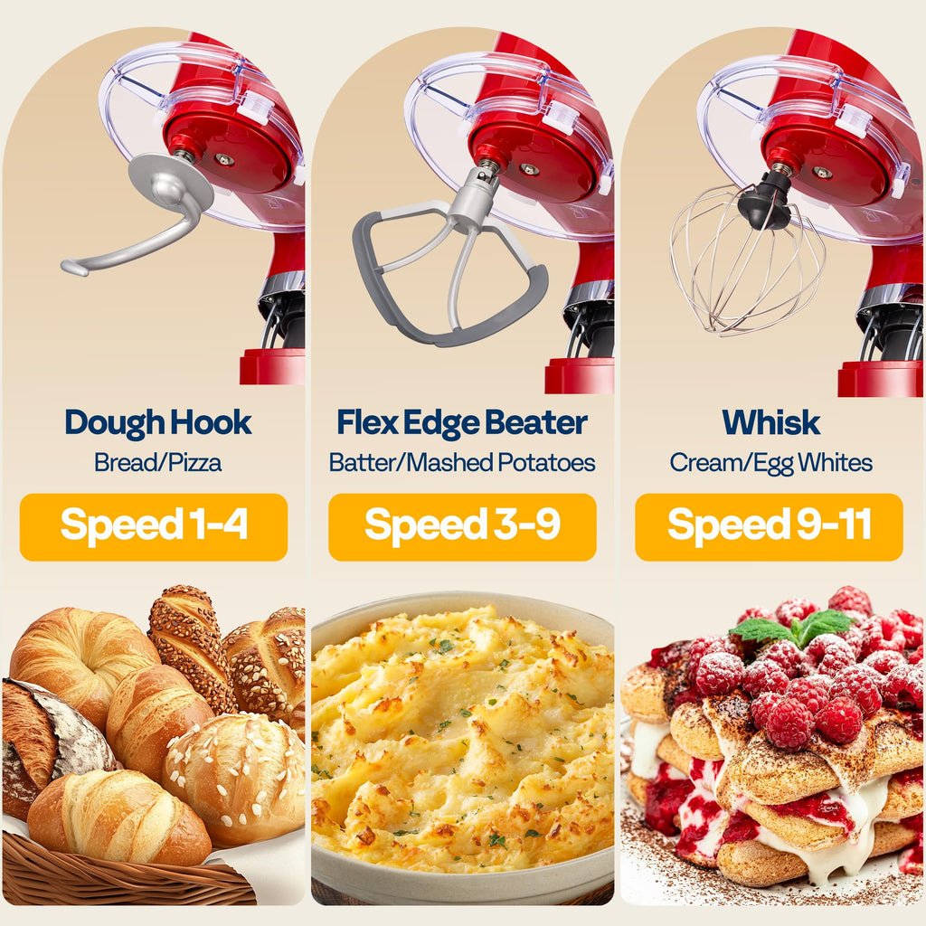Stand Mixer with Dough Proofing, 6-Quart Tilt-Head Mixer, Red