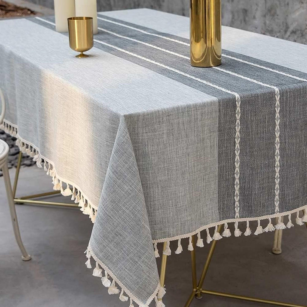 Tablecloth, Embroidered Waterproof Table Cloth Cotton Linen Wrinkle Free Anti-Fading Tablecloths Washable Dust-Proof