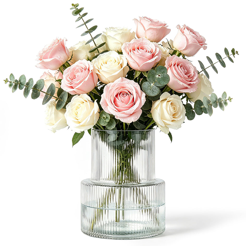 5.5" x 7.1" Ribbed Flower Vase Wide Mouth Vase for Centerpieces