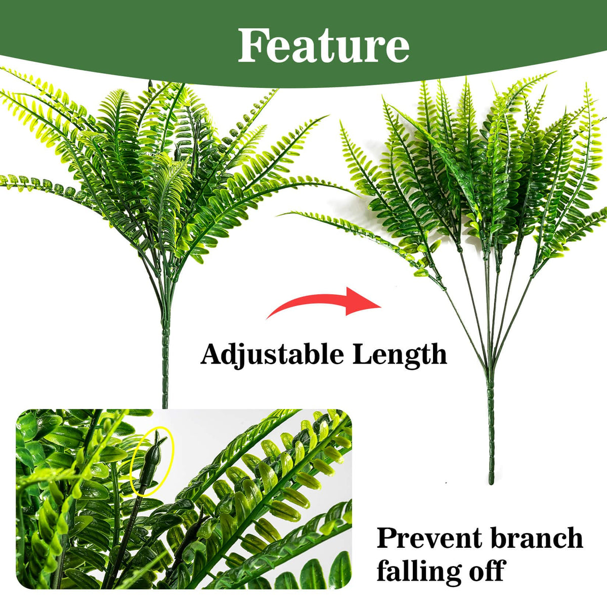 20PCS Fake Fern for Outdoor - Artificial Boston Fern Stems Decor