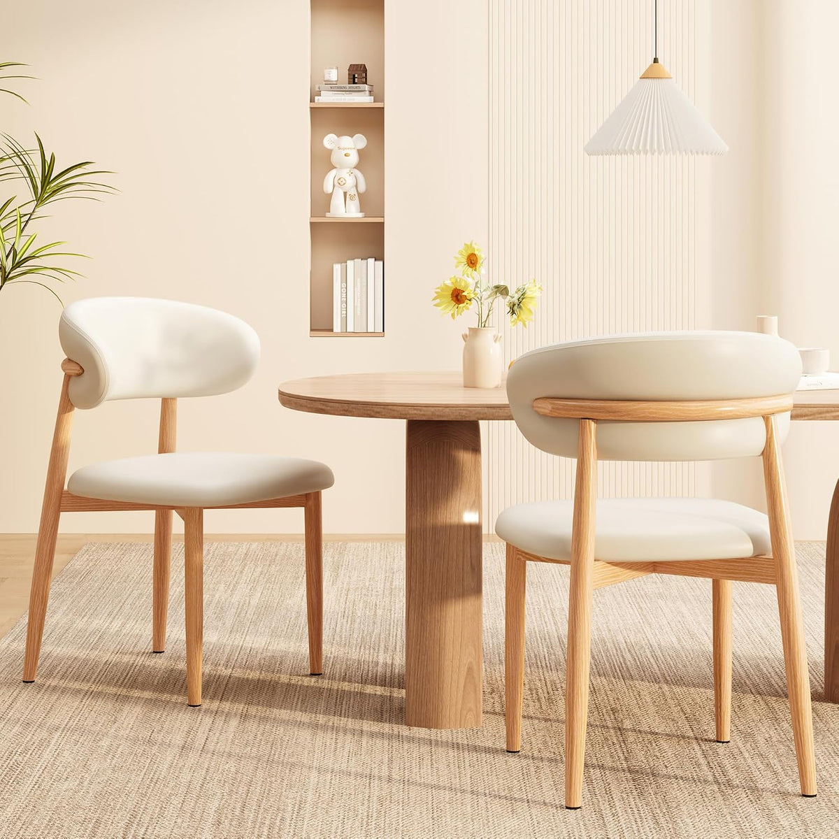 Kitchen Dining Chairs Set of 4 Modern Upholstered Leather Farmhouse Dining Room Chair with Metal Legs, Beige