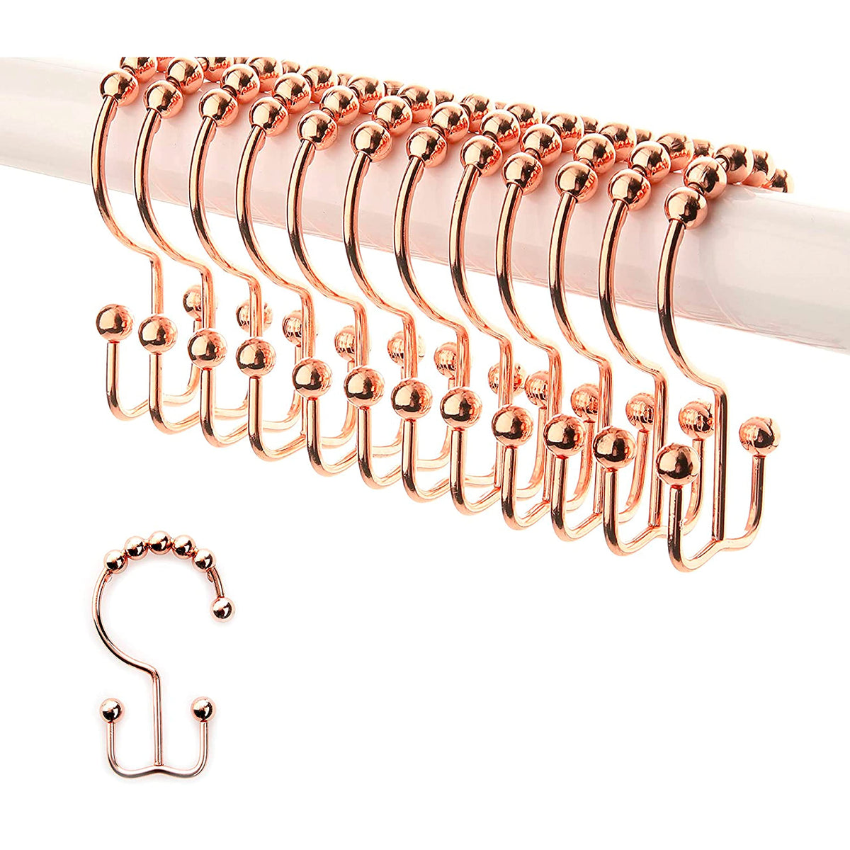 2lbDepot Copper Shower Curtain Hooks Rings, Premium Rust-Resistant Stainless Steel Metal, Double Dual Sided Hooks