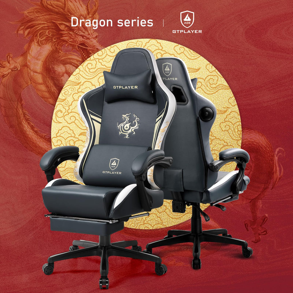 Gaming Chair with Bluetooth Speakers and Footrest, Dragon Series Video Game Chair, Heavy Duty, Ergonomic, Esports