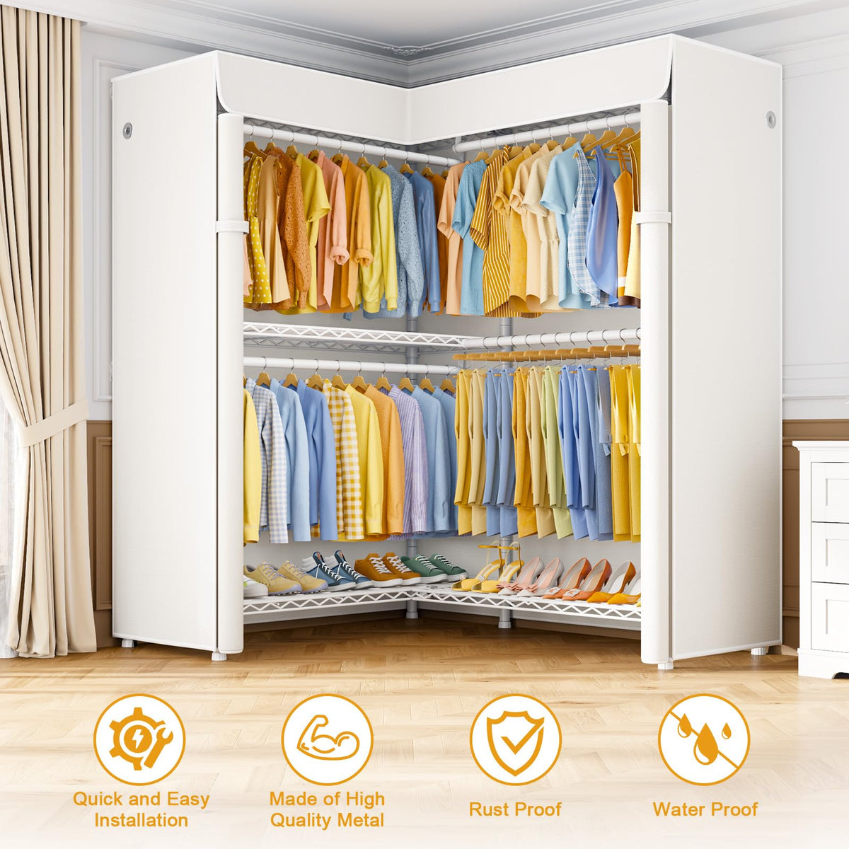 E15C Pro Garment Rack L Shaped Clothes Rack for Corner,Freestanding Clothing Racks for Hanging Clothes,Heavy Duty