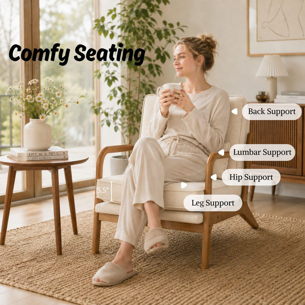 Mid-Century Modern Accent Reading Chair, Beige