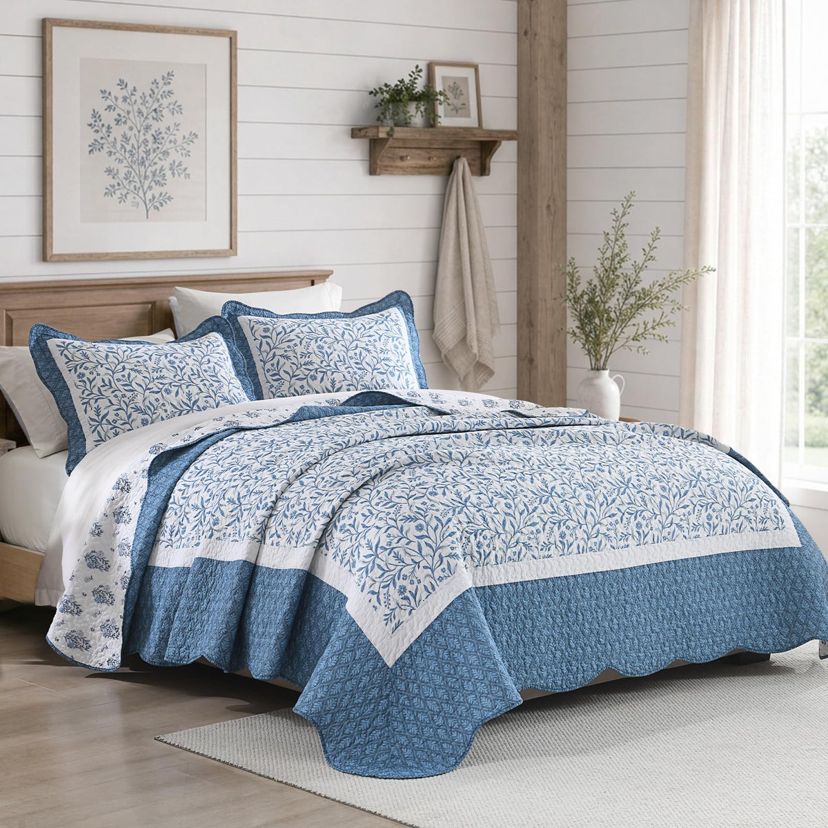 Quilt, Farmhouse Botanical Quilt Set, Blue/White