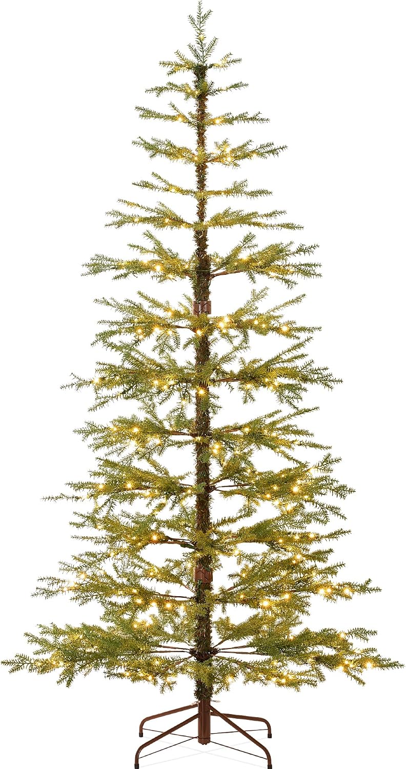 Pre-Lit Sparse Christmas Tree Artificial Pine Holiday Décor Aspen Noble Fir w/ in-1 White & Multicolor LED