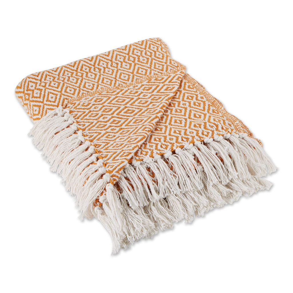 Rustic Farmhouse Double Diamond Woven Throw, 50x60, Pumpkin Spice