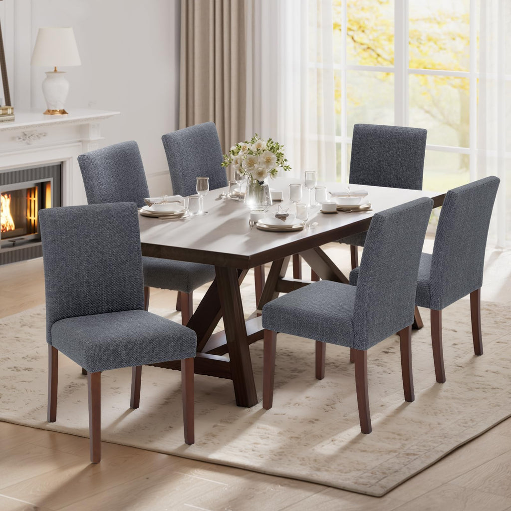 Upholstered Parsons Dining Chairs Set of 6, Modern Dining Room Chairs with Back, Fabric Kitchen Side Chairs with Wood
