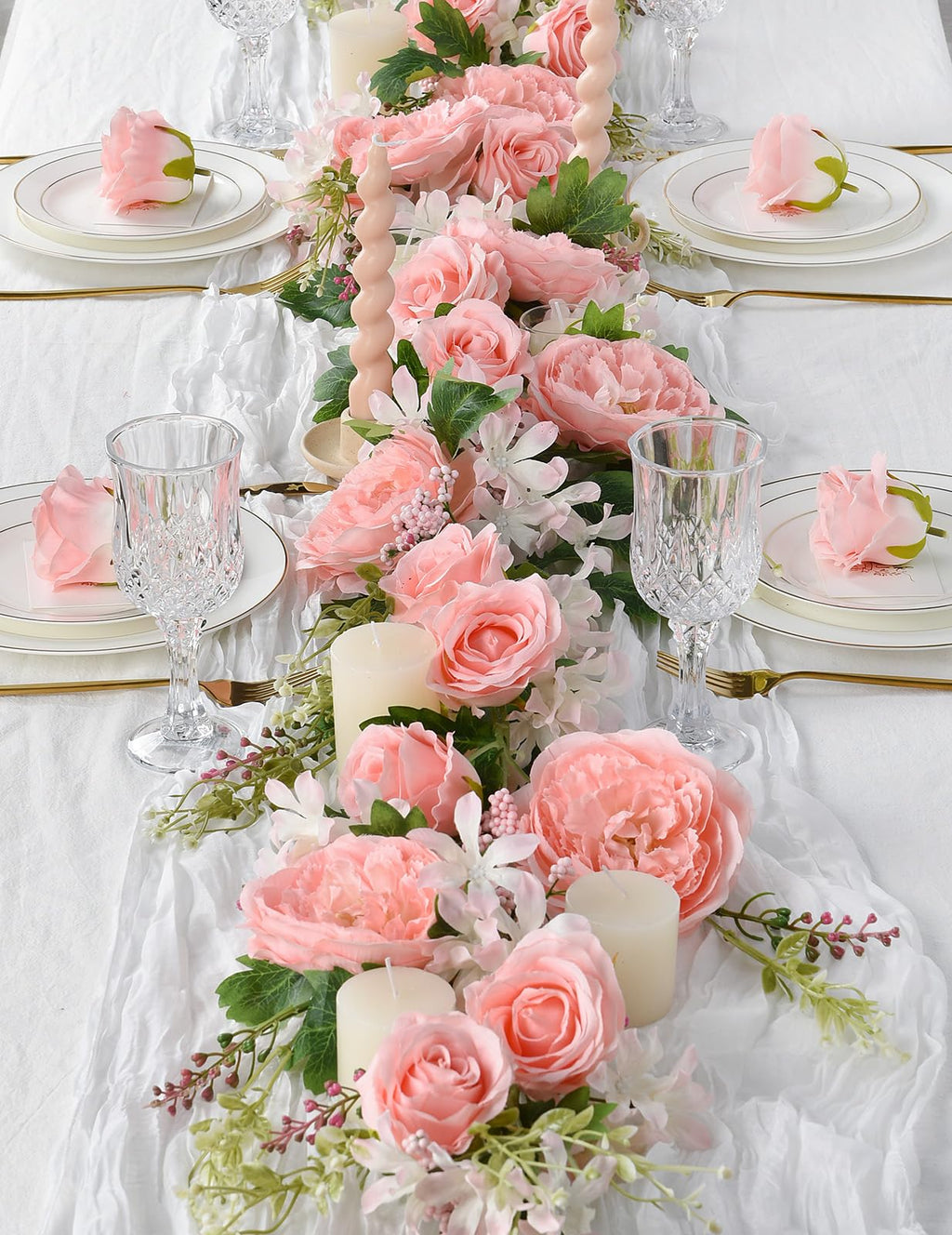 Artificial Peony Flower Garland - Silk Peony Garland with Pink Flowers for Wedding Party Table Decoration, 6ft/Strand