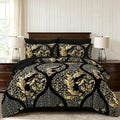 Black Gold Comforter Set Queen Size, 7 Pieces Luxury Bohemian Damask Comforter Set Soft Lightweight Microfiber