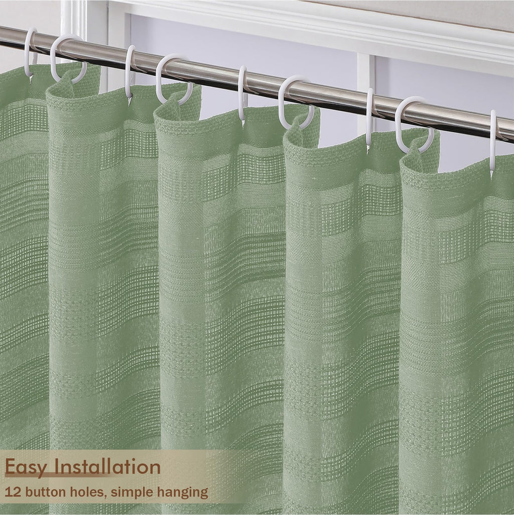 Light Green 78 Inch Long, Boho Thick Linen Textured with Tassel, Farmhouse Minimalist Striped Weighted Machine