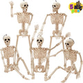 Posable Halloween Skeleton Decor 16 Inches, Full Body Posable Joints Hanging Skeletons for Halloween - Set of 5