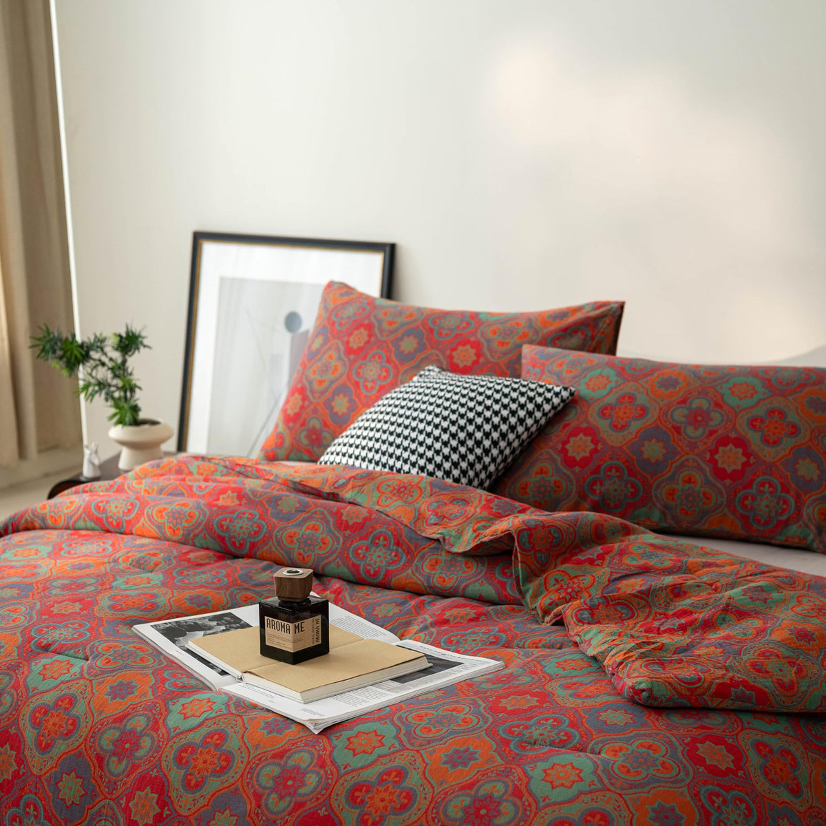 100% Cotton Muslin Jacquard Comforter Set, Rustic Farmhouse Floral Print, Soft Lightweight Reversible 3 Piece Bedding