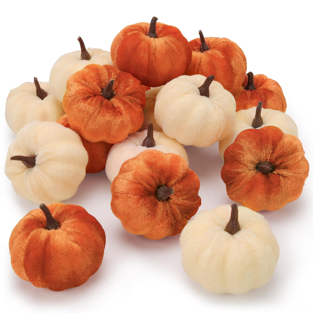 16 Pcs Artificial Velvet Pumpkins Small Fall Foam Pumpkin Decor